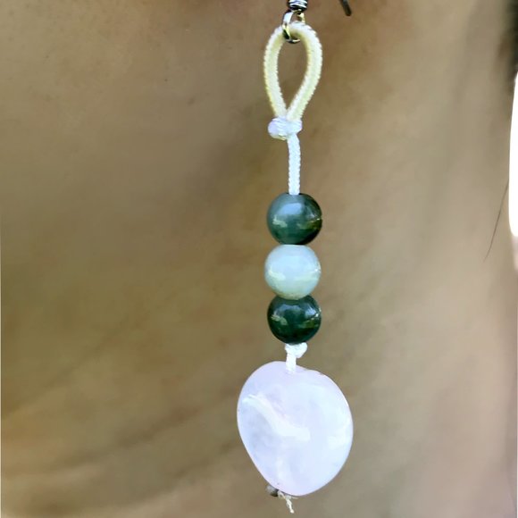 Delightful Rose Quartz Heart with Triple Beads Gemstone Earrings - Picture 4 of 4